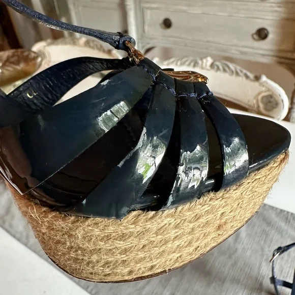Christian Dior - Blue Patent Leather Platform Sandal withLogo